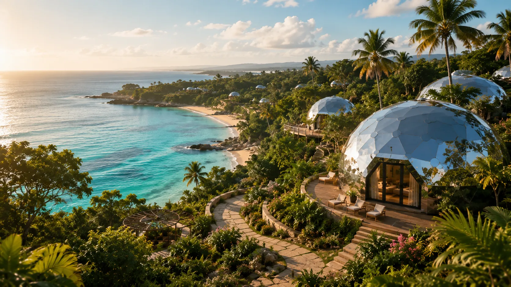 Caribbean coastline in the Dominican Republic with turquoise water, coastal domes, and lush landscape